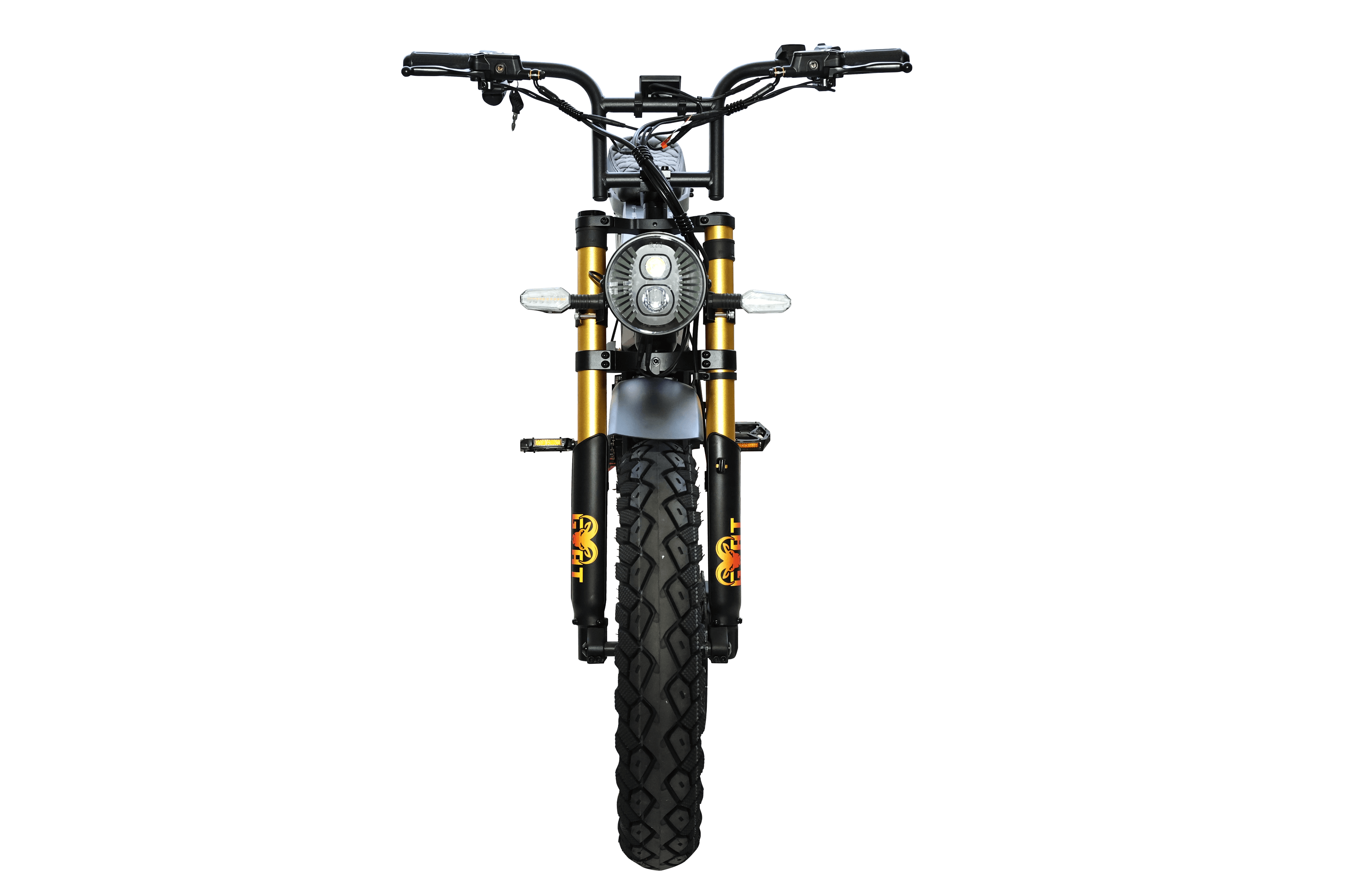 Black and gold electric bike on a white background