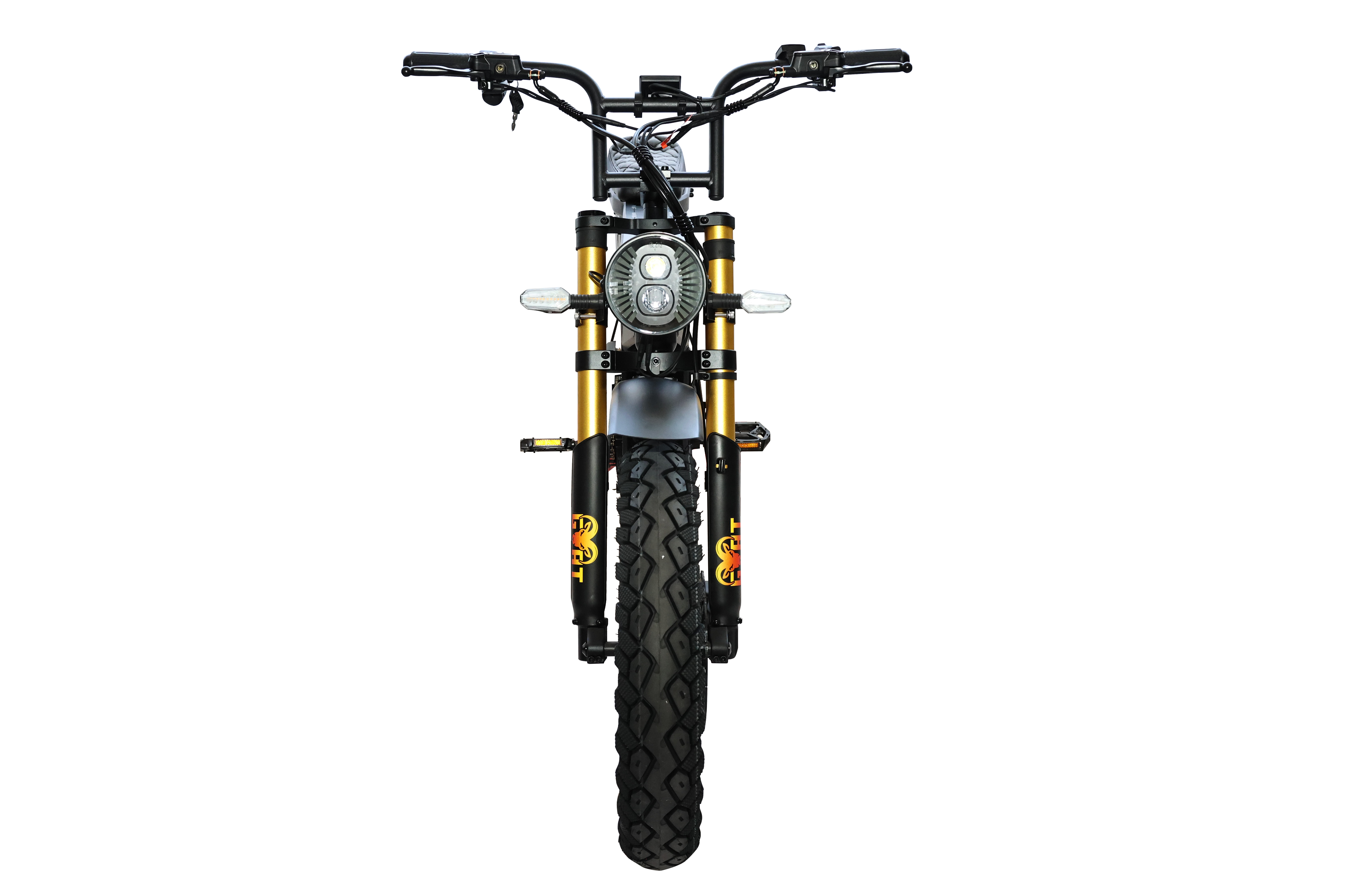 Black and gold electric bike on a white background