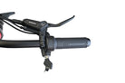 Close-up of a bicycle handlebar with Shimano components on a white background