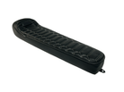 Black quilted leather electric bike seat on a white background